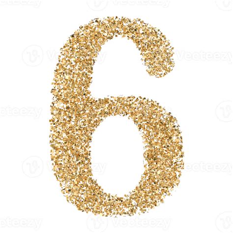 Gold Glitter Number 6 47504334 PNG