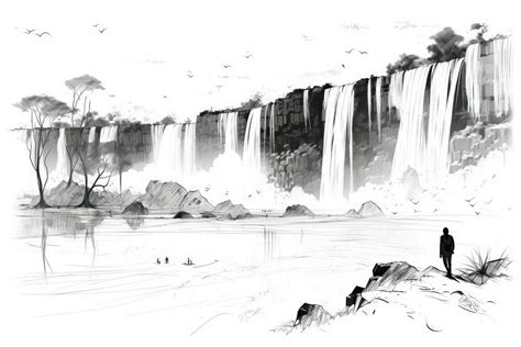 Iguazu falls drawing outdoors nature. | Free Photo Illustration - rawpixel