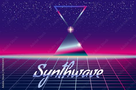 Synthwave retro banner vaporwave aesthetic background. Pyramids grid 3d ...