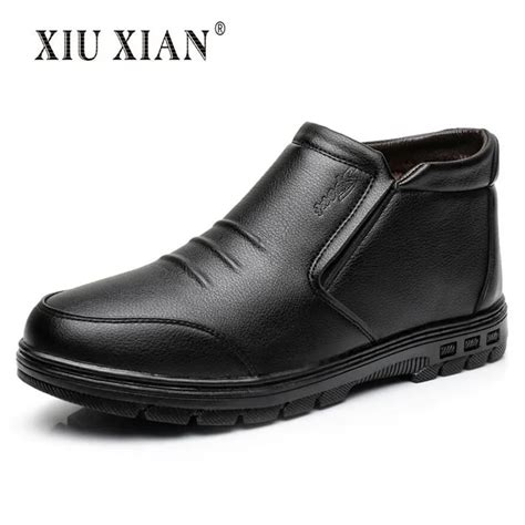 Xiu Xian Winter Men Boots Slip On Waterproof Pu Leather Ankle Boots