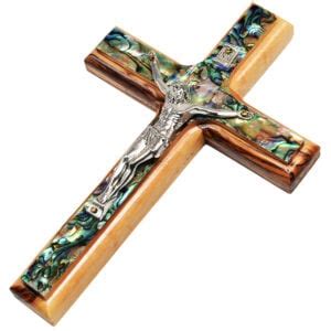 Standing Olive Wood Mother Of Pearl Cross Crucifix Incense