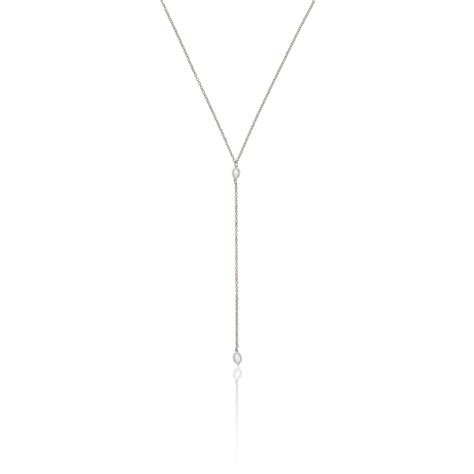 Silver Double Seed Pearl Lariat Necklace Lily And Roo