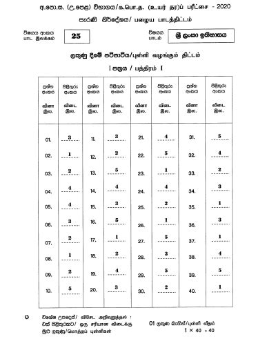 A L History Of Sri Lanka Marking Scheme Sinhala Medium Old