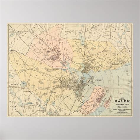 Vintage Map Of Salem Ma 1899 Poster Zazzle