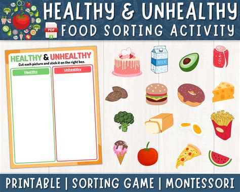 Food Groups Sorting Activity Printable Healthy Vs Unhealthy Food Sorting Healthy Eating Food