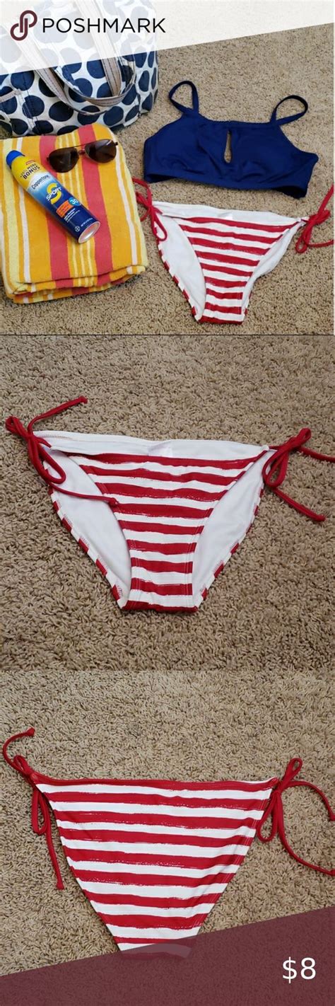 Xhilaration Strip Bikini Bottom Xhilaration Bikinis Red And White