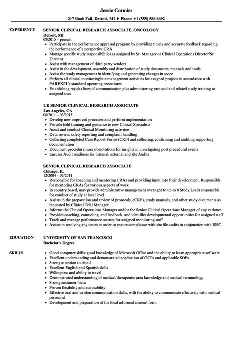 Senior Clinical Research Associate Resume Samples Velvet Jobs