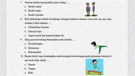 Soal Penilaian Harian Mapel Pjok Kelas 1 Tema 1 Dan Kunci Jawabannya