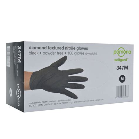 Pomona Nitrile Black Diamond Textured Powder Free Gloves Extra Large 1