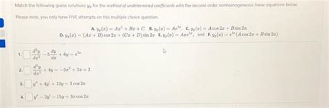 Solved Match The Following Guess Solutions Yd For The Method Chegg