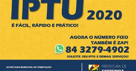 IPTU 2020 DE EXTREMOZ JÁ ESTÁ DISPONÍVEL E PODE SER EMITIDO VIA