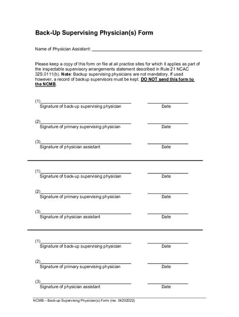 Fillable Online Back Up Supervising Physician S Form Fax Email Print