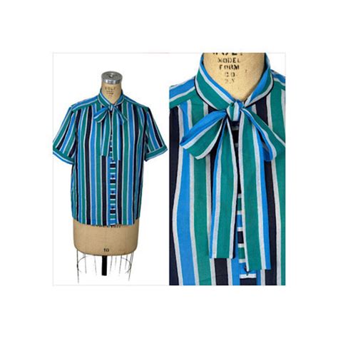 S Striped Semi Sheer Blouse With Pussy Bow By College Town Size L Etsy