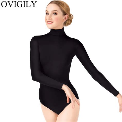 Ovigily Womens Turtleneck Leotard For Ballet Dance Adults Black Long