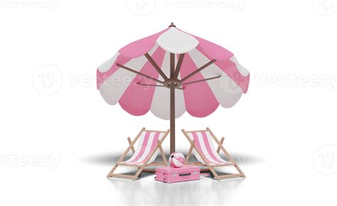 3d Summer Travel With Suitcase Beach Chair Umbrella Ball 11104424 Png