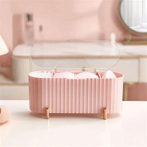 Desktop Cosmetics Storage Box Dust Proof Makeup Organizer For Cotton Pads Swabs Beauty Egg