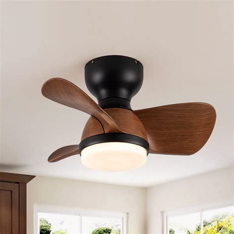 22 Inch Small Black Ceiling Fan With Lights Modern Low Profile 3 Blade