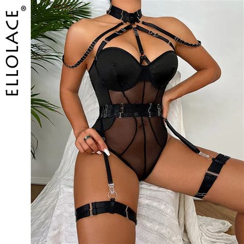 Ellolace Body Fantaisie Sexy Pour Femme Lingerie Avec Jarretelles