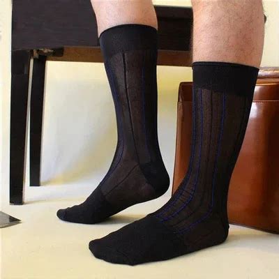 Men Sheer Dress Suit Socks Navy Sexy Silk Gay Stockings Gay Long Socks FOR Male Gay Leather