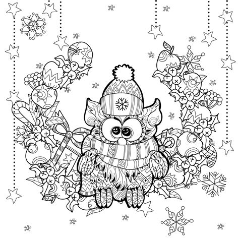 Coloriage Chouette de Noël Adulte télécharger et imprimer gratuit sur