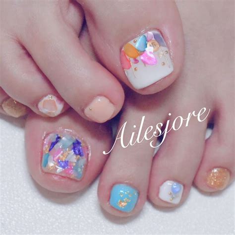 2種類から決められないっ💦という事でフットなアシメ🐾🐾 本厚木ネイルサロン Ailesjoreエルジョワ Nails Japannail Japan Beauty Art