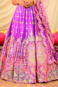 Buy Purple Dupion Silk Embroidery Mirror Sweetheart Bridal Lehenga Set