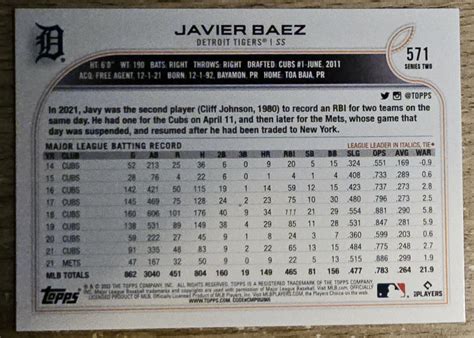 Javier Baez 2022 Topps Series 2 Photo Variation 571 SP Tigers EBay