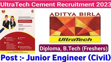 UltraTech Cement JE Recruitment 2023 Diploma B Tech Freshers JE