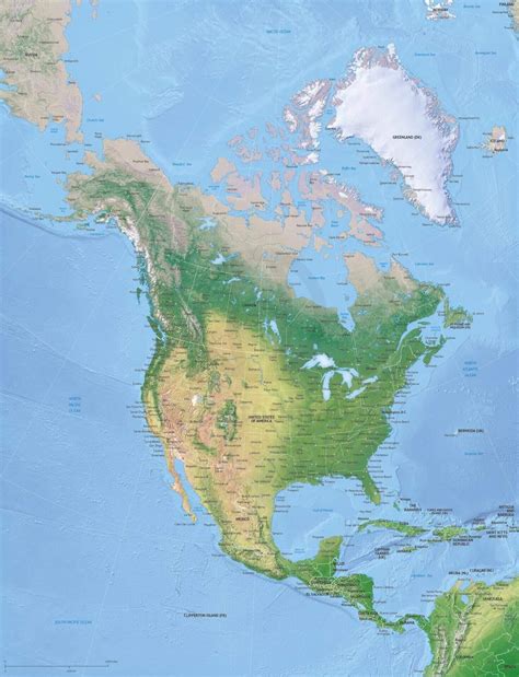 Vector Map North America continent XL relief | One Stop Map