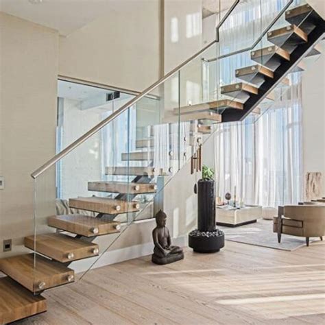 Manufactured Modern Mono Stringer Steel Staircase With Glass Railing