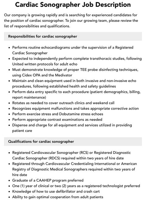 Cardiac Sonographer Job Description | Velvet Jobs