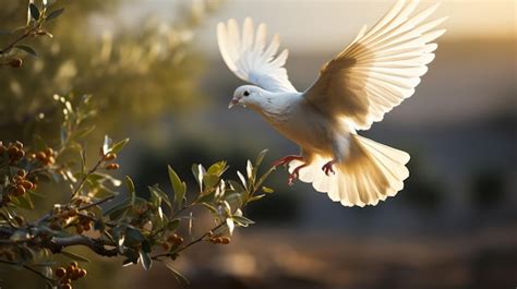 Premium Ai Image A Dove Carrying An Olive Branch Ai Generated