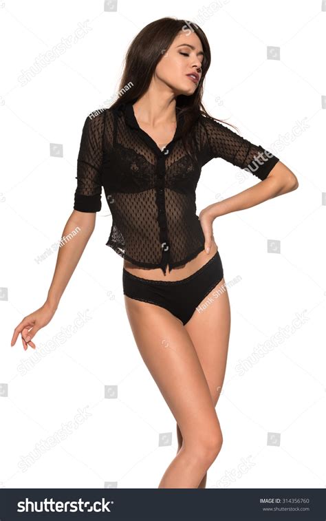 Tall Slender Brunette Dressed All Black Stock Photo Shutterstock