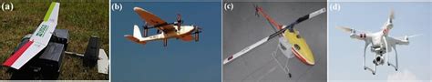 A Fixed Wing B Fixed Wing Hybrid C Single Rotor And D Multirotor UAV