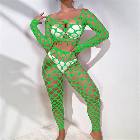 SEAOPEN Green Corset Rhinestones Sparkle Fishnet Lingerie For Women