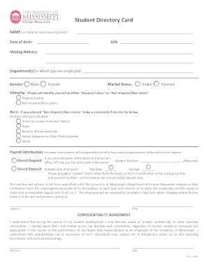 Fillable Online Olemiss Student Employment Packet Payroll Forms