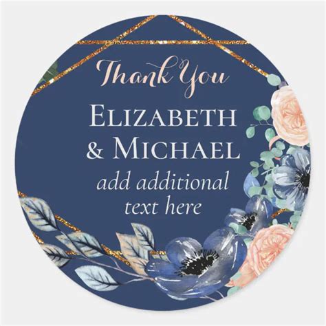 Coral Navy Floral Wedding Favor Classic Round Sticker Zazzle