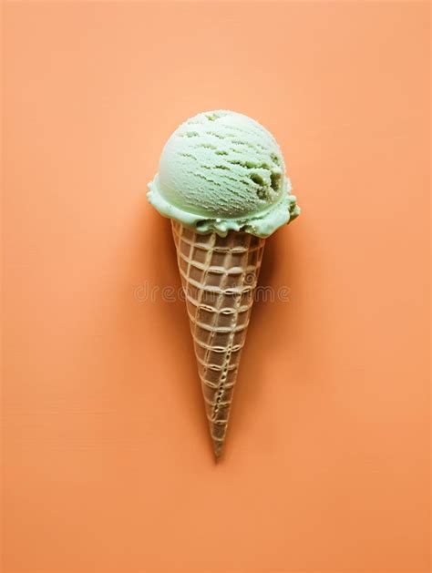 Green Ice Cream Cone On An Orange Background Stock Illustration