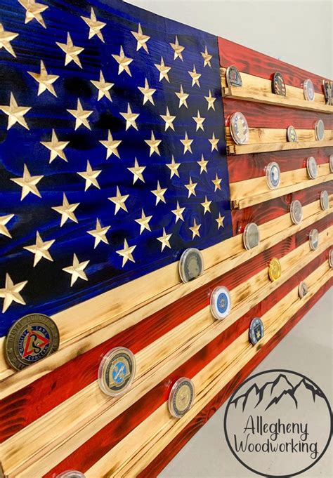 Wooden American Flag Challenge Coin Display Military Challenge Coin