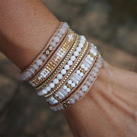 White And Gold Beaded Mix Wrap Bracelet Boho Bracelet Etsy