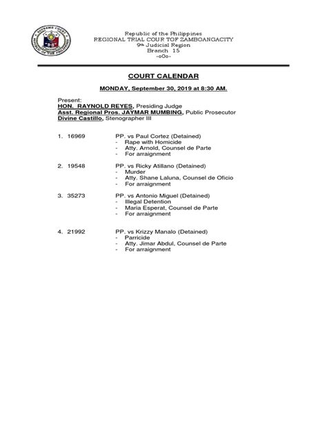 Example Of Court Calendar Pdf