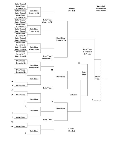 16 team bracket template in Word and Pdf formats