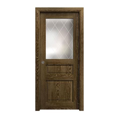 Sartodoors In X In Frosted Glass Marble Oak Solid Wood Pocket