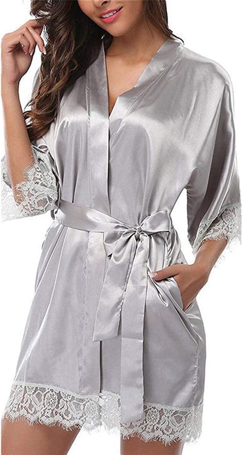 Women Silk Lace Robe Dress Babydoll Lingerie Nightdress Nightgown