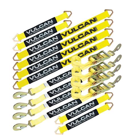 VULCAN Complete Axle Strap Tie Down Kit with Snap Hook Ratchet Straps - Classic Yellow ...