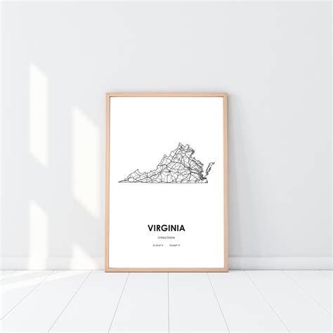 Virginia State Map Digital Printable Vector Illustration Wall Art Print Download USA VA State ...