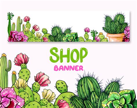 Cactus Shop Banner Cactus Clipart Succulent Shop Banner Extra Large Border Clipart Business Card ...