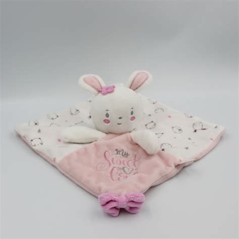 Doudou Plat Lapin Blanc Rose Sweet Love PAT ET RIPATON