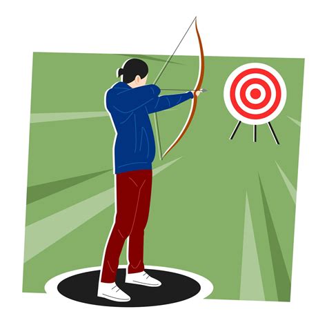 Male Archer Aiming At Target Board Man Holding Bow And Arrow Ready To