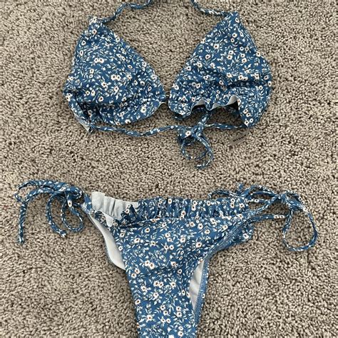 Blue Floral Bikini Set With Ruffles Beachyvibes Depop